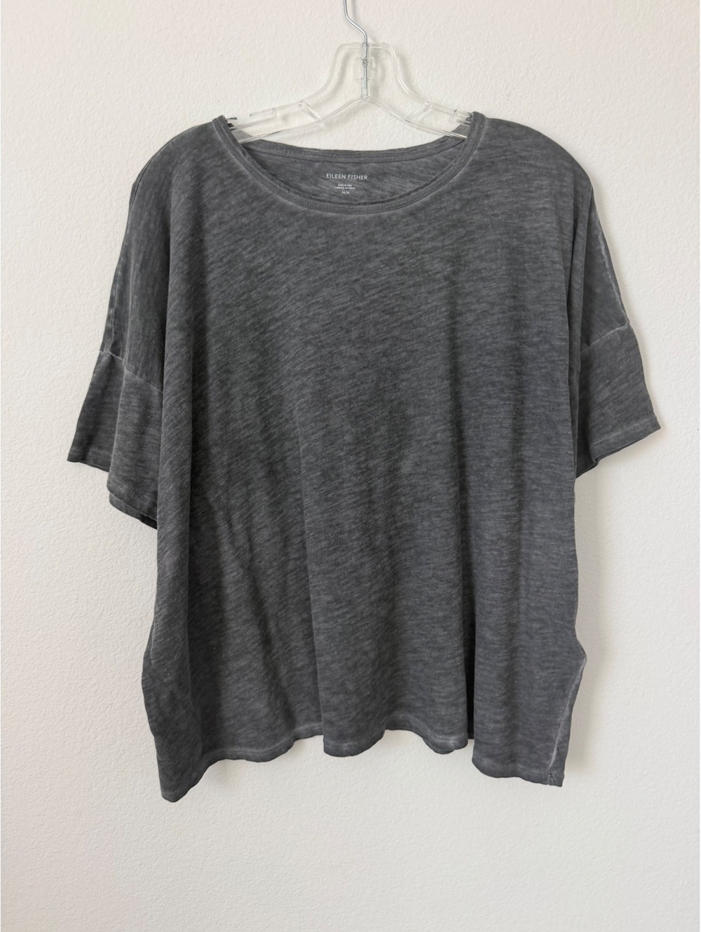 Eileen Fisher Gray 100% Cotton Short Sleeve Round Neck Boxy T-Shirt Size M